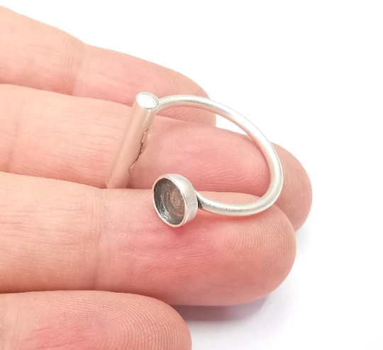 Rod Ring Blank Setting, Cabochon Mounting, Adjustable Resin Ring Base Bezels, Antique Silver Plated (6mm) G28935