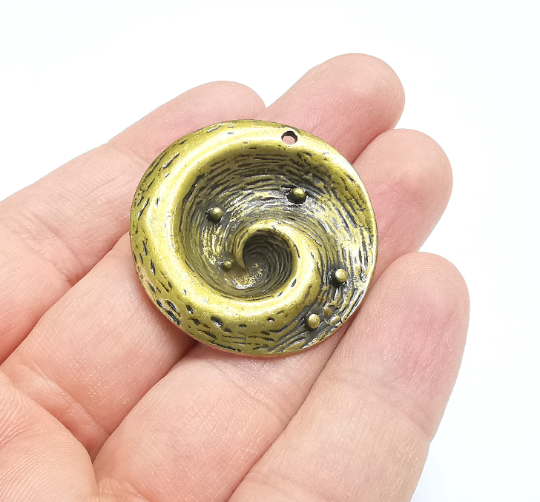 Bronze Corrugated Round Pendant Charms, Antique Bronze Plated Charms (34x20mm) G29552