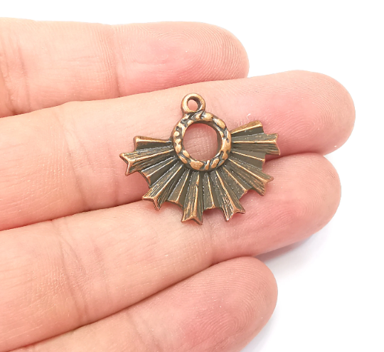 Copper Charms, Antique Copper Plated Sun Charms (29x23mm) G28936