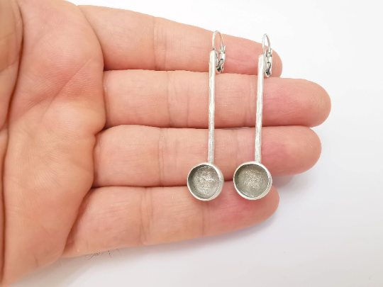 Hammered Stick Earring Round Blank Base Settings Silver Resin Cabochon Inlay Blank Mountings Antique Silver Brass (10mm blank) G28719