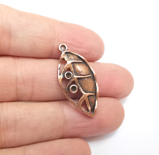 Leaf Charms Blank Mountings Cabochon Setting Antique Copper Plated Pendant (34x17mm)(2mm Blank) G29807