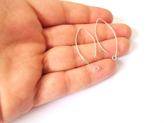 2 Solid Sterling Silver Earring Hook 2 Pcs (1 pair) 925 Silver Earring Wire Findings (40x18mm) G30047