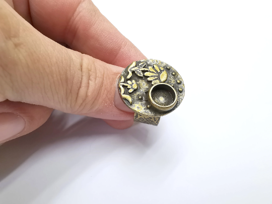 Flower Ring Blank Setting, Cabochon Mounting, Adjustable Resin Ring Base, Inlay Ring Blank Mosaic Bezels Antique Bronze Plated (8mm) G29314