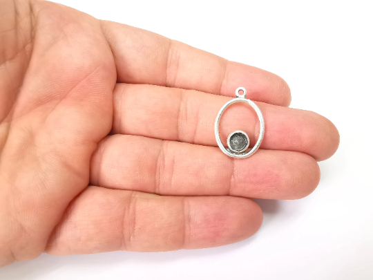 4 Silver Pendant Bezel, Resin Blank, inlay Mounting, Mosaic Frame Cabochon Base Dry Flower Setting, Antique Silver Plated 6mm bezel G28940