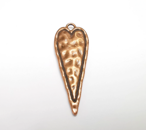 Hammered Long Heart (Double Sided) Pendant Antique Copper Plated Pendant (76x28mm) G29545