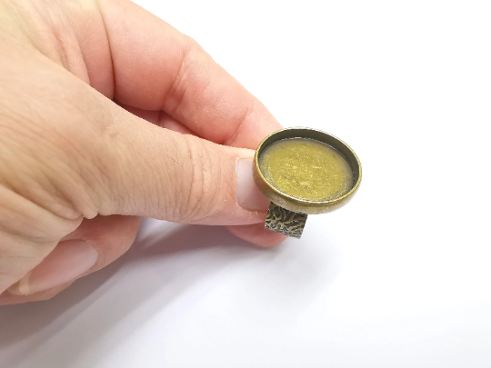 Round Ring Blank Setting, Cabochon Mounting, Adjustable Resin Ring Base, Inlay Ring Blank Mosaic Bezels Antique Bronze Plated (25mm) G29556
