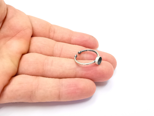 Sterling Silver Ring Blank Bezel 925 Antique Silver Ring Setting Resin Base Cabochon Mounting Adjustable Solid Silver Ring ( 6mm ) G30043