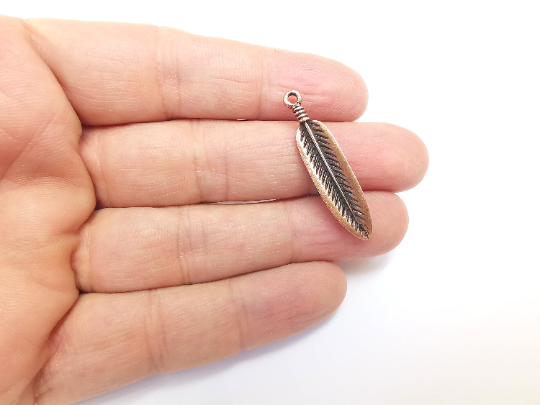 Feather Charms, Antique Copper Plated Charms Leaf Charms (38x9mm) G29804