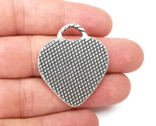 Heart Pendant Base Blank Bezel, Resin Mosaic Mountings, Antique Silver Plated (39x33mm)( 30 mm Inner Size) G28439