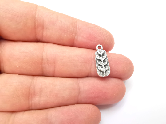 Sprout Charms, Leafy Branch Plant Charms, Virgo Wheat Charms, Antique Silver Plated (19x7mm) G28747