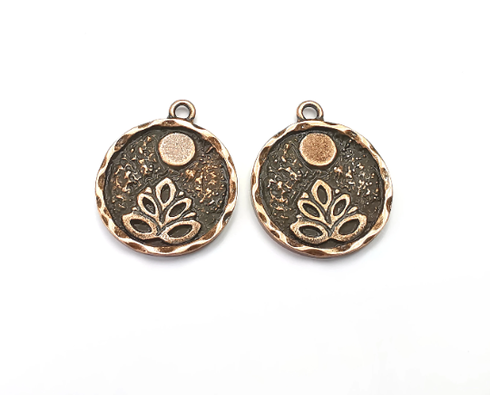 Lotus Full Moon Charms Round Night Pendant Antique Copper Plated Charms (26x22mm) G28027