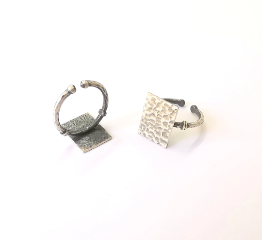 Rectangle Stamping Ring Blanks, Sterling Silver Engraving Blank, Statement Rings, Adjustable Nameplate Ring, 925 Solid Silver 15x11mm G30054