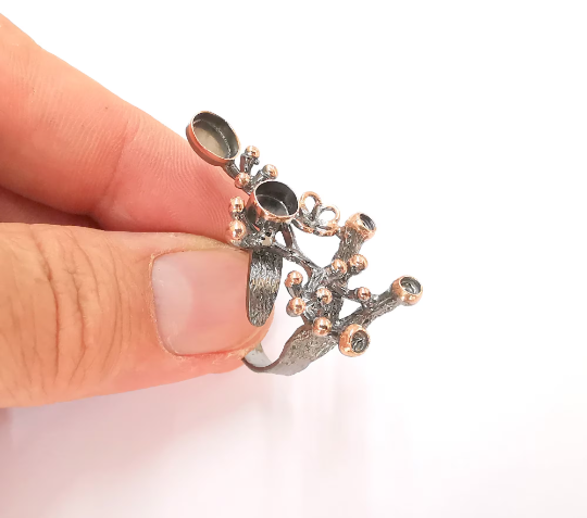 Sterling Silver Flowering Branch Ring Blank Bezel 925 Silver Ring Setting Resin Blank Cabochon Ring Mounting Adjustable Ring Base G30061