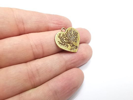 5 Heart Tree Charms Antique Bronze Plated Charms (22x22mm) G29368