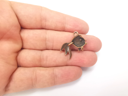 Fish Charms Antique Copper Plated Nautical Charms, Earring Dangle Components (25x19mm) G28269