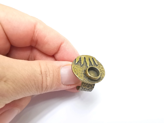 Sun Ring Blank Setting, Cabochon Mounting, Adjustable Resin Ring Base Bezels, Antique Bronze Inlay Ring Mosaic Ring Bezel (8mm) G29593
