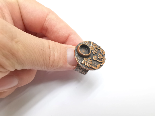 Flower Ring Blank Setting, Cabochon Mounting, Adjustable Resin Ring Base Bezels, Antique Copper Inlay Ring Mosaic Ring Bezel (8mm) G29558