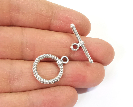 Twisted silver toggle clasps 4 sets Antique silver plated Toggle clasp findings 22x17mm+25x8mm G24440