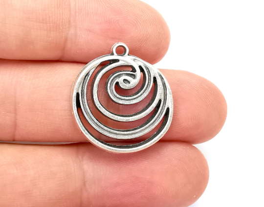 Tidal Wave Swirl Spirals Charms Antique Silver Plated (25x22mm) G28260