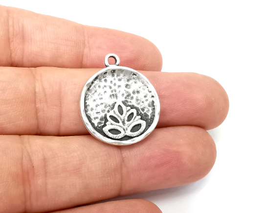 Lotus Leaf Charms Antique Silver Plated Round Charms (25x21mm) G28463