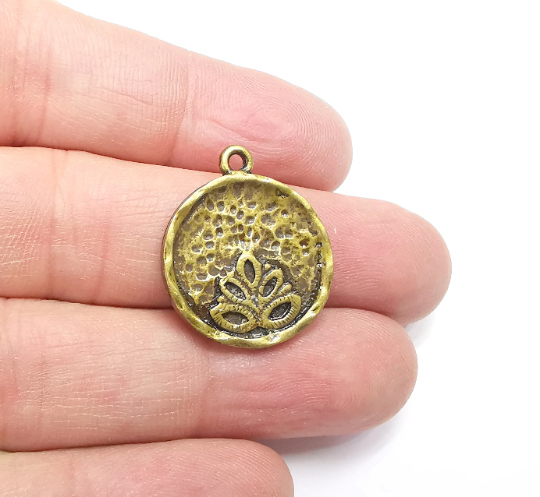 Flower Charms Lotus Leaf Charms Antique Bronze Plated Round Charms (25x21mm) G29394