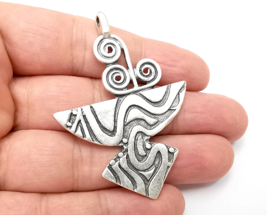 Unique Swirl Charms, Antique Silver Plated (63x46mm) G28759