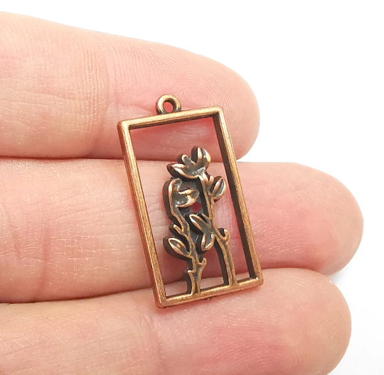 2 Flower Plant Charms Antique Copper Plated Charms (27x15mm) G29569