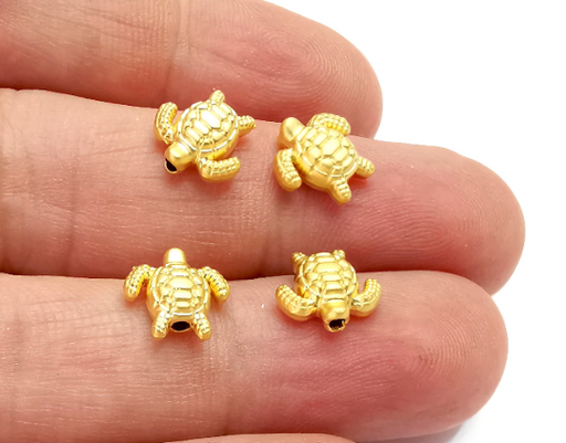 5 Sea Turtle Beads Charms Gold Plated (10x10mm) G28238