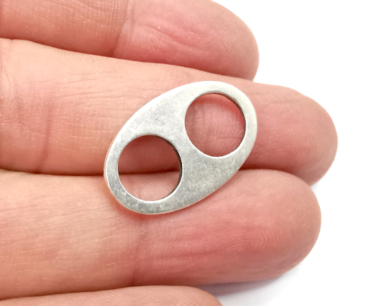 5 Two Hole Connector Antique Silver Plated Oval Findings (25x16mm) G29559