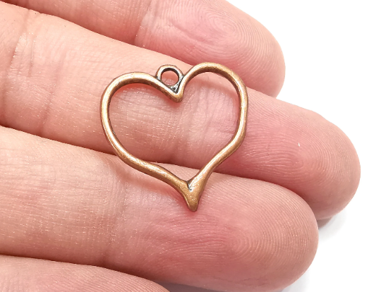 5 Heart Charms, Antique Copper Plated Charms (22x22mm) G28901