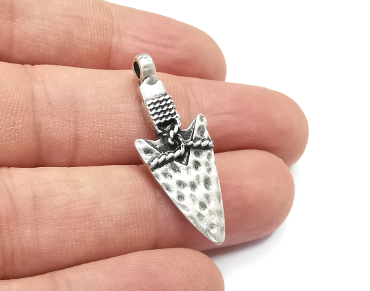 Arrow Spear Head Charms, Antique Silver Plated Charms (36x13mm) G28797