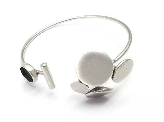 Discs Wire Bracelet Cuff Blank Bezel Glass Cabochon Base Adjustable Antique Silver Plated Brass (8mm ) G28986