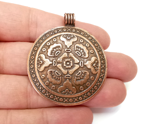 Ethnic Round Pendant Antique Copper Plated Pendant (52x45mm) G28076