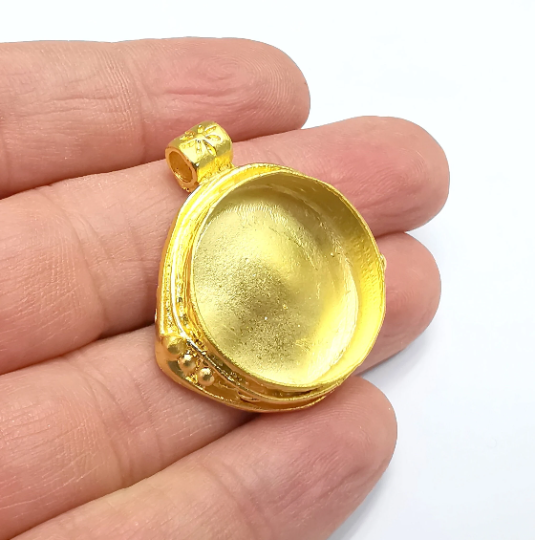Round Pendant Blanks, Resin Bezel Bases, Mosaic Mountings, Dry flower Frame, Polymer Clay base, Antique Gold Plated (24mm) G29582