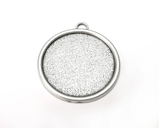 Round Frame Pendant Blank Antique Silver Plated (50x45mm) (40mm Blank Size) G28098