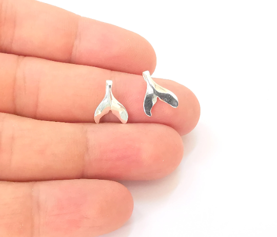 2 Fish Tail Sterling Silver Charms , 925 Silver Charms (13x10mm) G30041