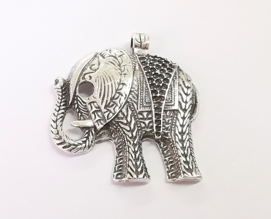 Elephant pendant Antique silver plated pendant (54x49mm) G24406