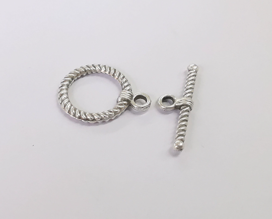 Twisted silver toggle clasps 4 sets Antique silver plated Toggle clasp findings 22x17mm+25x8mm G24440