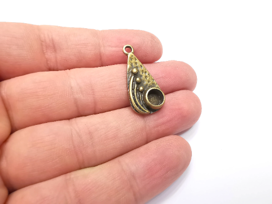 Drop with Buds Pendant Bezel, Resin Blank, inlay Mounting, Mosaic Frame Cabochon Base Dry Flower Setting, Antique Bronze Plated (6mm) G28933