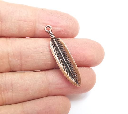 Feather Charms, Antique Copper Plated Charms Leaf Charms (38x9mm) G29804