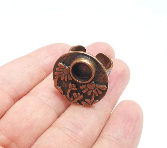 Flower Ring Blank Setting, Cabochon Mounting, Adjustable Resin Ring Base Bezels, Antique Copper Inlay Ring Mosaic Ring Bezel (8mm) G29558