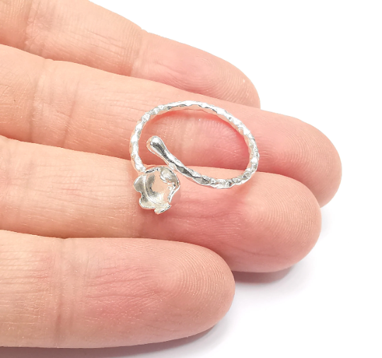 Sterling Silver Ring Blank Bezel 925 Silver Ring Setting Resin Ring Blank Cabochon Ring Mounting Adjustable Ring Base (6mm round) G30007