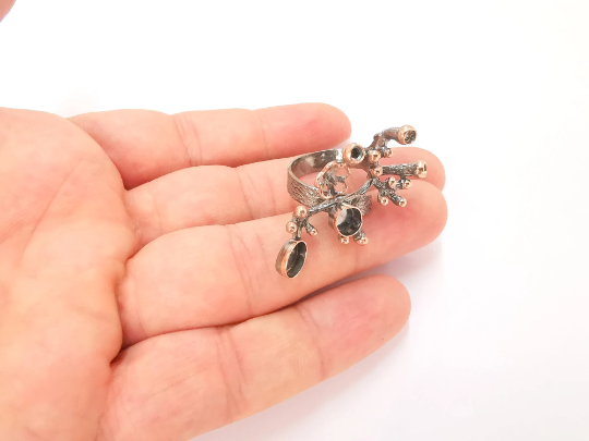 Sterling Silver Flowering Branch Ring Blank Bezel 925 Silver Ring Setting Resin Blank Cabochon Ring Mounting Adjustable Ring Base G30061