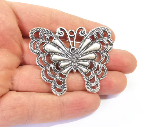 Butterfly pendant Antique silver plated pendant (59x46mm) G27434