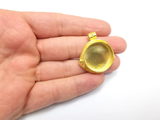 Round Pendant Blanks, Resin Bezel Bases, Mosaic Mountings, Dry flower Frame, Polymer Clay base, Antique Gold Plated (24mm) G29582