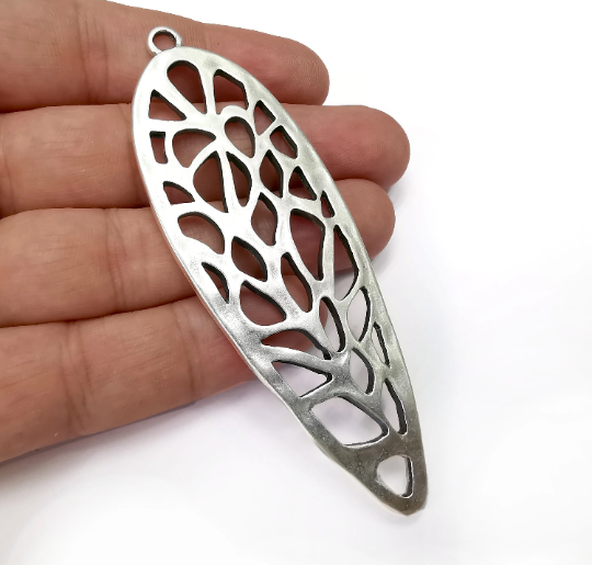 Dangle Filigree Pendant Antique Silver Plated Charms (96x33mm) G28306