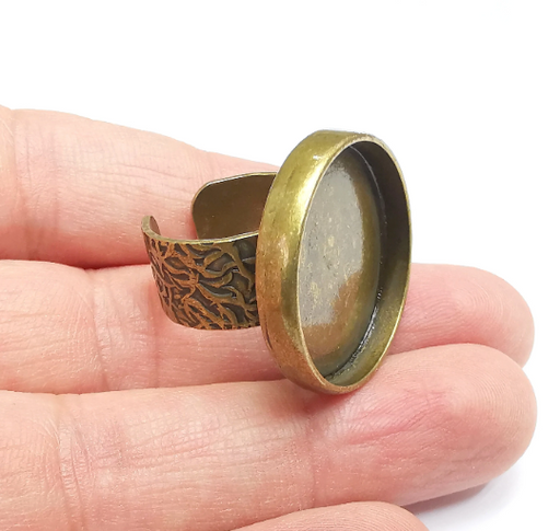 Round Ring Blank Setting, Cabochon Mounting, Adjustable Resin Ring Base, Inlay Ring Blank Mosaic Bezels Antique Bronze Plated (25mm) G29556