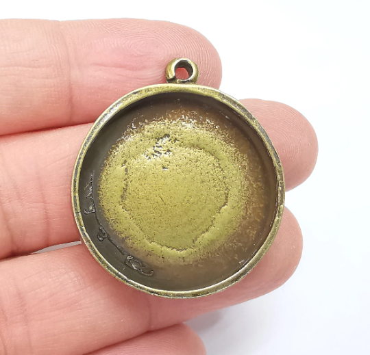 Round Pendant Bezel, Resin Blank, inlay Mounting, Mosaic Pendant Frame, Cabochon Base,Dry Flower Setting, Antique Bronze (30mm) G19344