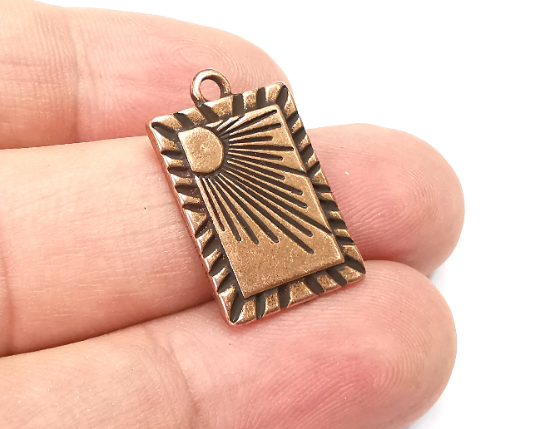 Sun Rectangle Charms Antique Copper Plated Sunlight Charms, Earring Dangle Components (23x15mm) G28422