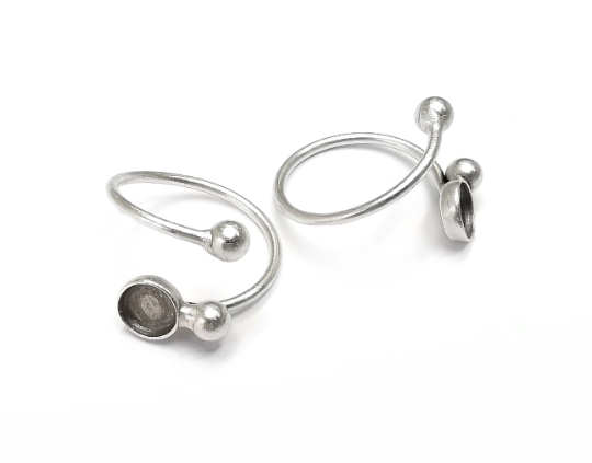 Wrap Ball Ring Blank Setting, Cabochon Mounting, Adjustable Resin Ring Base Bezels, Antique Silver Plated (6mm) G28993